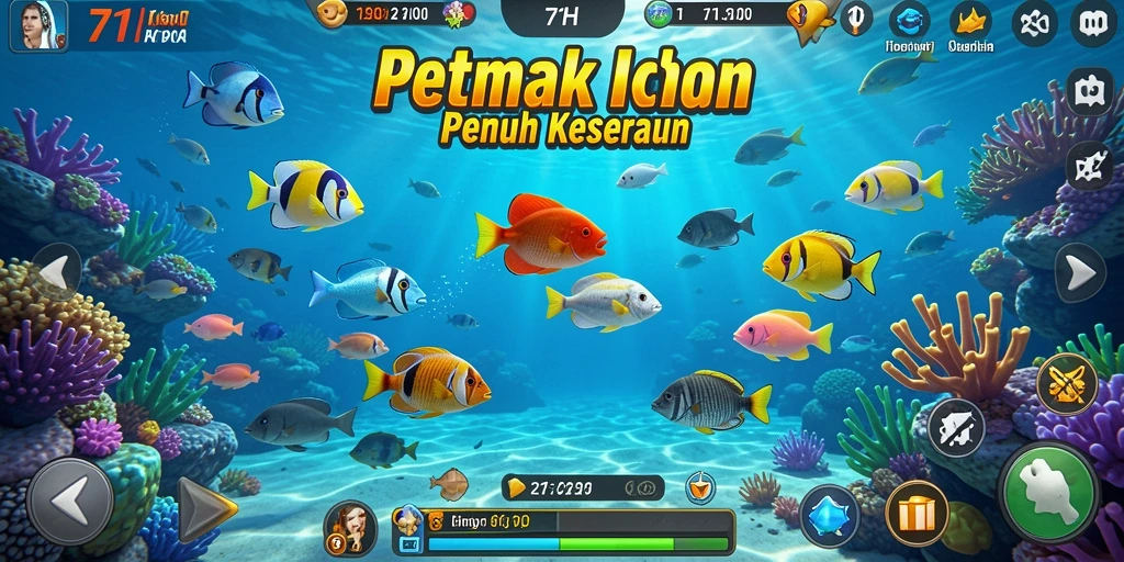 Screenshot gameplay 71H menampilkan aksi seru saat menangkap ikan.