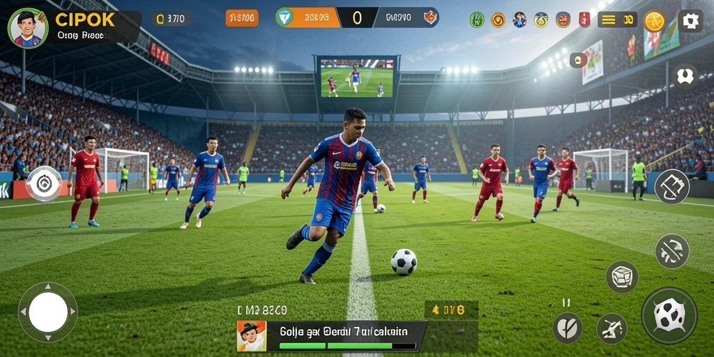 Tampilan gameplay <strong>CIPOK</strong> yang seru dan mendebarkan dalam pertandingan sepak bola.