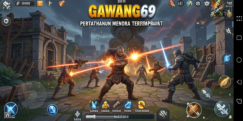 Screenshot menampilkan aksi menara pertahanan dalam melawan gelombang musuh.