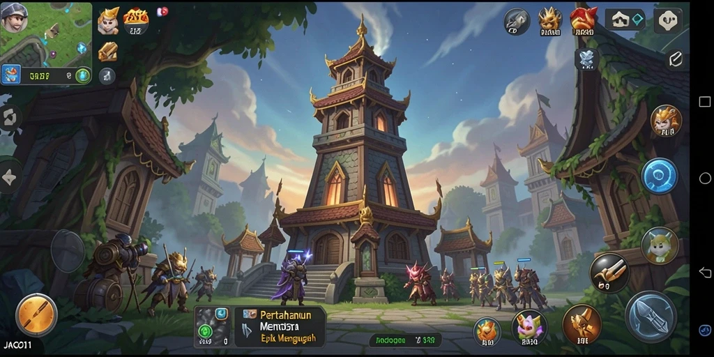 Tampilan gameplay JAGO11 yang seru dalam pertahanan menara.