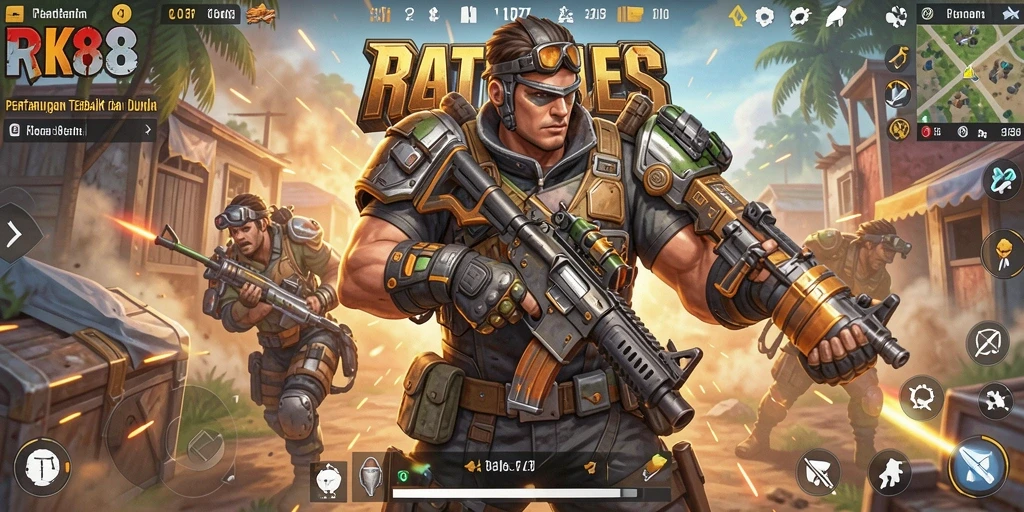 Gameplay menegangkan dalam RK88 dengan aksi Battle Royale yang mendebarkan.