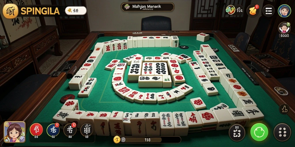 Tampilan gameplay SPINGILA dengan grafis Mahjong yang menarik.
