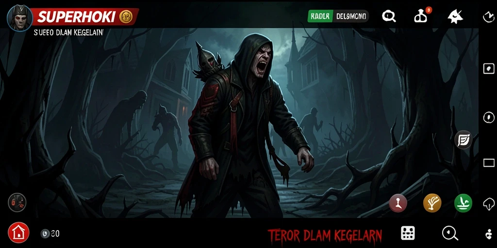 Screenshot dari gameplay SUPERHOKI yang menyeramkan dan menegangkan.