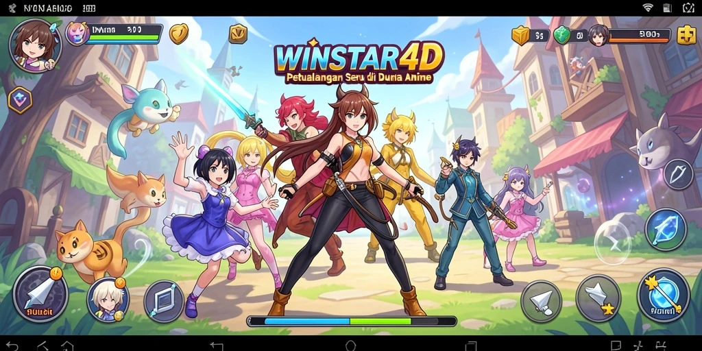 Screenshot menampilkan gameplay seru WINSTAR4D dengan karakter anime yang beraksi.