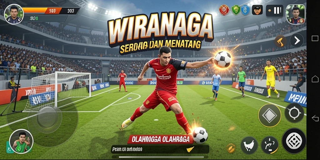 Tampilan gameplay WIRANAGA menampilkan aksi seru di lapangan olahraga.